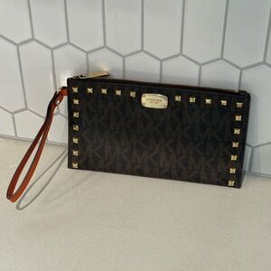 Michael Kors Black and Gold Wristlet with Studded Accents